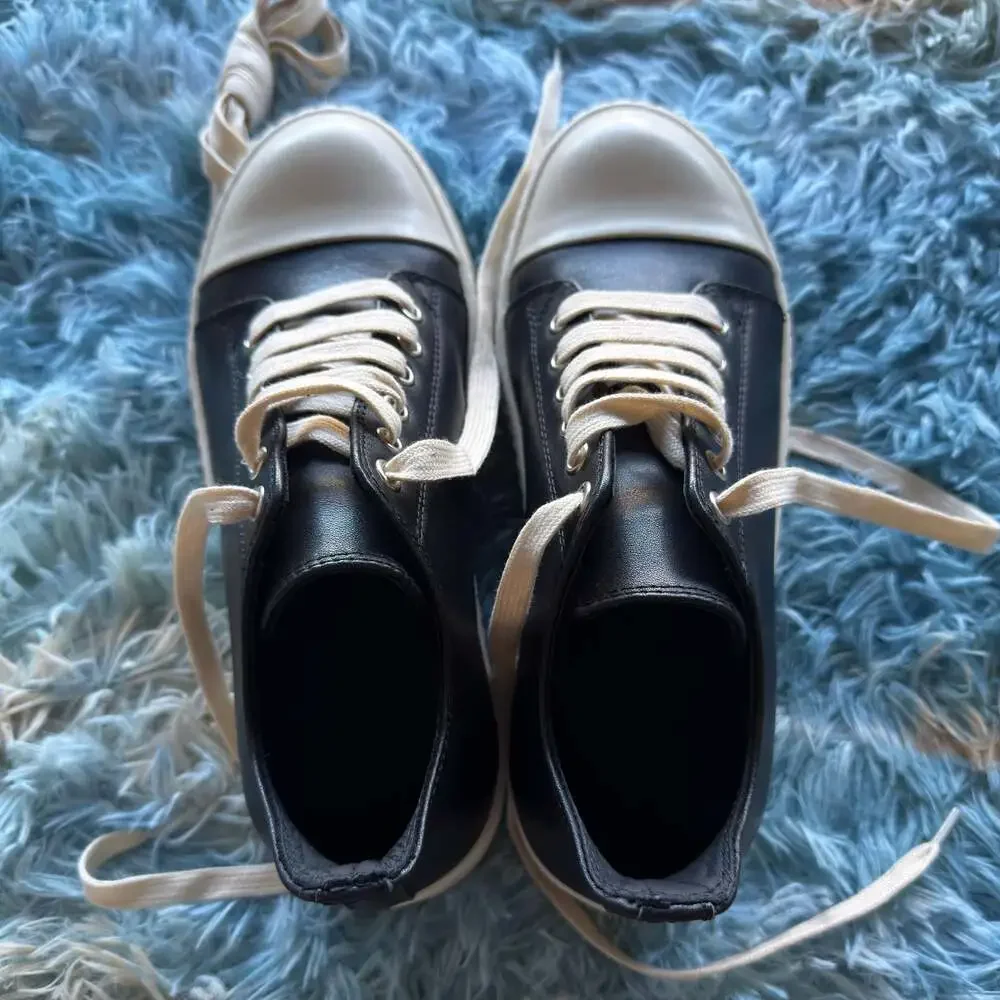 Rick Owens Black and White Leather Low-Top Sneakers